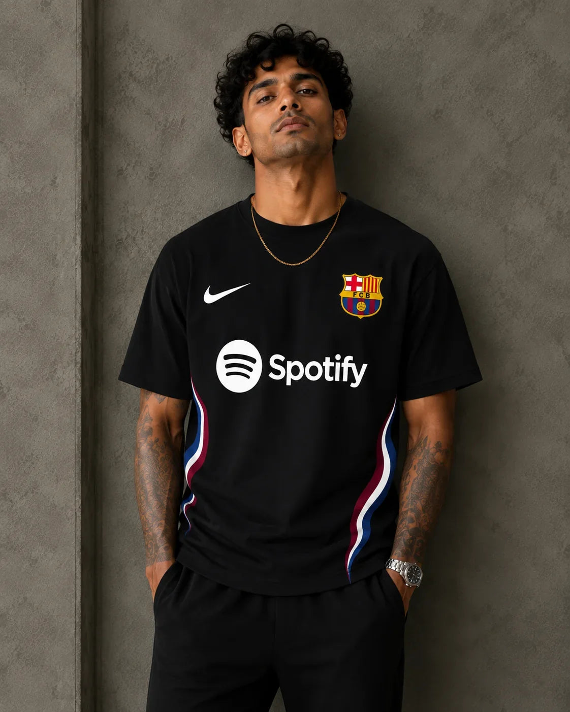 Barcelona Black Football Oversized T-Shirt