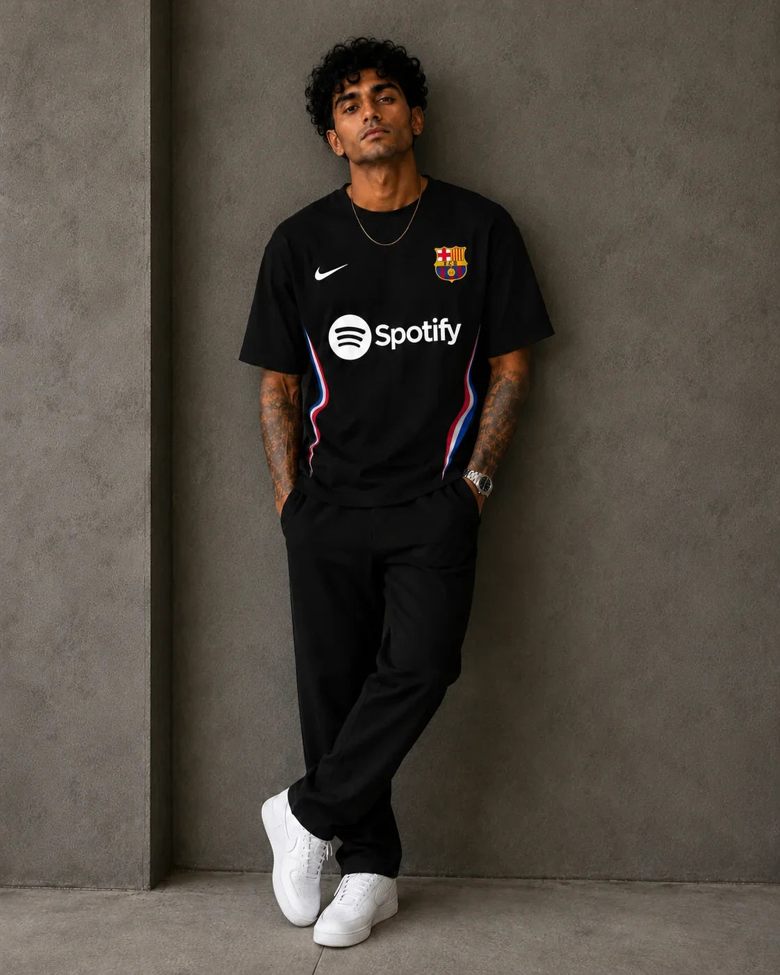 Barcelona Black Football Oversized T-Shirt